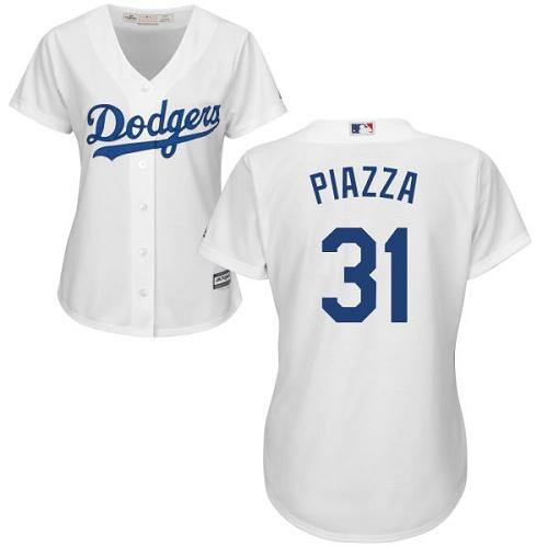 Dodgers #31 Mike Piazza White Home Women's Stitched MLB Jersey